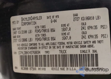 2004 Dodge Dakota Sport/Sxt from USA, damaged, VIN 1D7HL38N14S768694